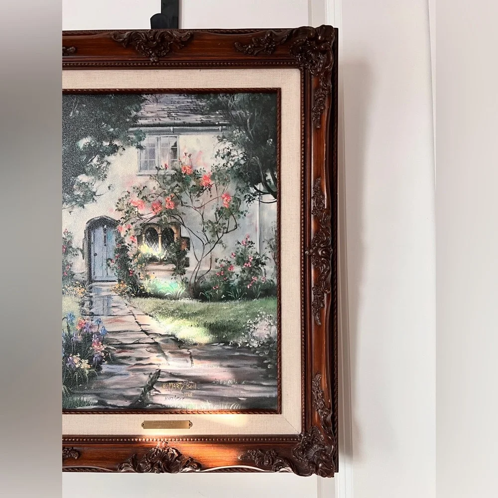 Vintage Marty‎ Bell “The Bishop’s Roses” Lithograph Framed Art Print COA 21x17